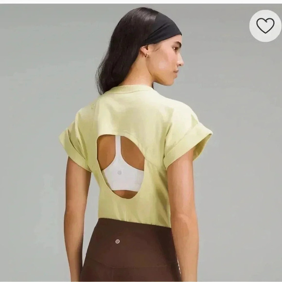Lululemon Cotton T Shirt Bodysuit NWT Light Lime Green Open Back Women’s Medium - Picture 3 of 13